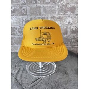 Vintage Land Trucking Hat Cap Snap Back Yellow Mesh Trucker Mens Texas 80s
